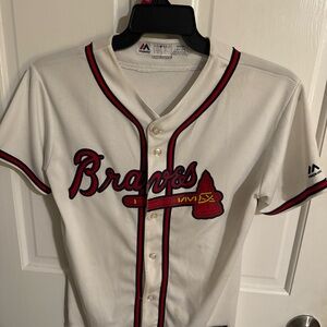 Majestic Braves White and Red Baseball Jersey